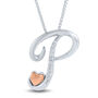 Diamond Accent &quot;P&quot; Initial Pendant in Sterling Silver and 14K Rose Gold