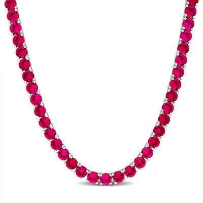 Ruby Tennis Necklace in Sterling Silver, 17”