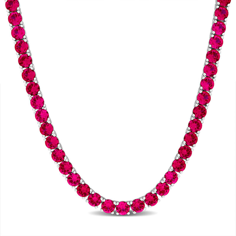 Ruby Tennis Necklace in Sterling Silver, 17&rdquo;