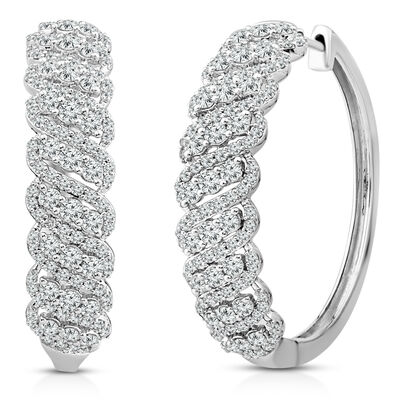 Diamond Hoop Earrings in 10K White Gold (2 ct. tw.)