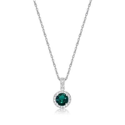 Lab Created Emerald & 1/10 ct. tw. Diamond Pendant in Sterling Silver