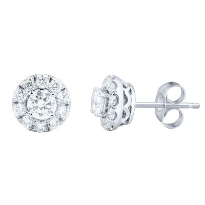 Light Heart® 3/4 ct. tw. Lab Grown Diamond Halo Earrings in 14K White Gold