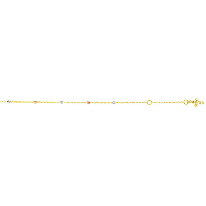 Beaded Anklet with Cross Charm in 14K Yellow Gold