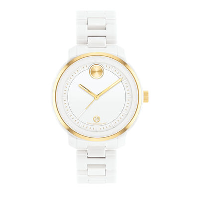 Ladies’ Bold Verso Ceramic Watch in Gold-Tone and White, 39MM