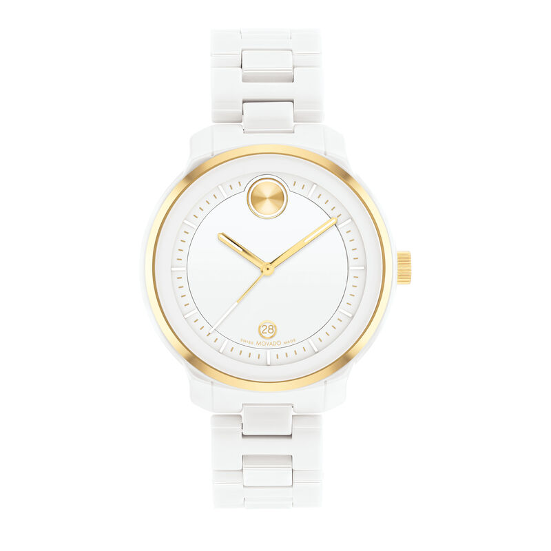 Ladies&rsquo; Bold Verso Ceramic Watch in Gold-Tone and White, 39MM
