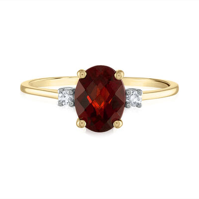 Oval Red Garnet & Diamond Accent Ring in 14K Yellow Gold