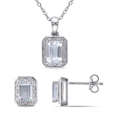 Aquamarine and Diamond Set in Sterling Silver
