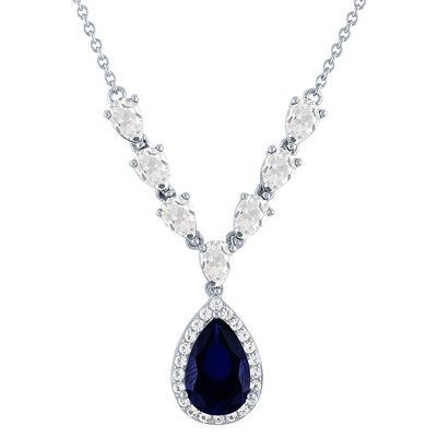 Lab Created Blue & White Sapphire Necklace in Sterling Silver