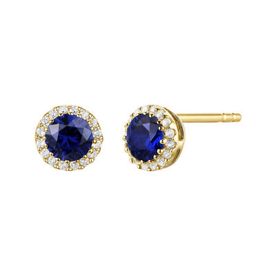 Blue Sapphire & Diamond Accent Stud Earrings in 14k Yellow Gold