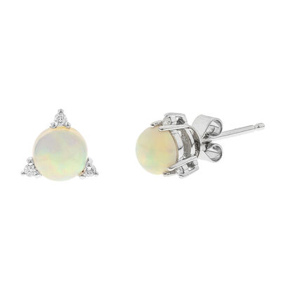 Opal & Diamond Earrings in 10K White Gold
