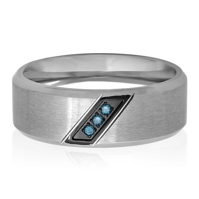 Men’s Blue Diamond Ring in Stainless Steel, 8mm