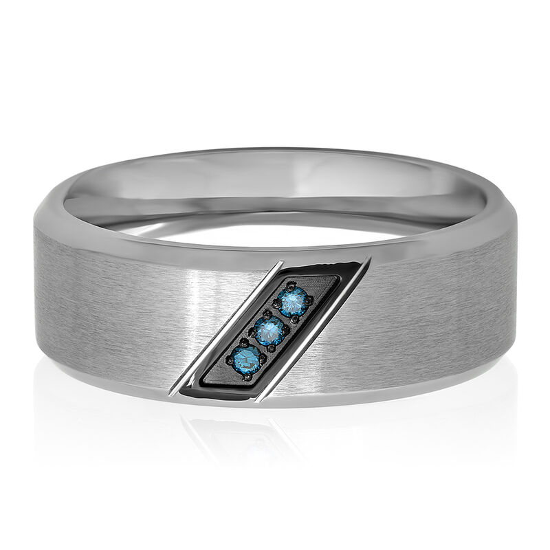 Men&rsquo;s Blue Diamond Ring in Stainless Steel, 8mm
