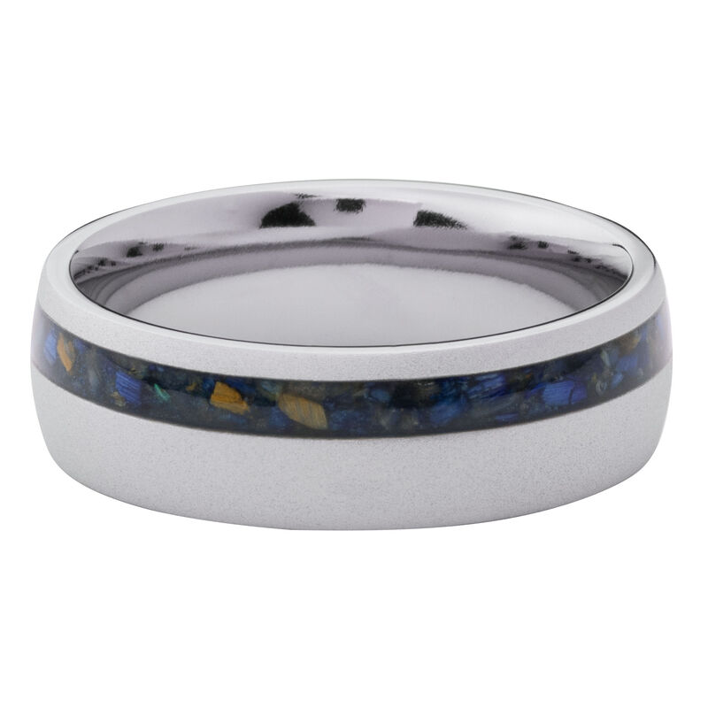 Men&rsquo;s Blue Tiger&rsquo;s Eye Mosaic Inlay Wedding Band in Titanium, 7MM