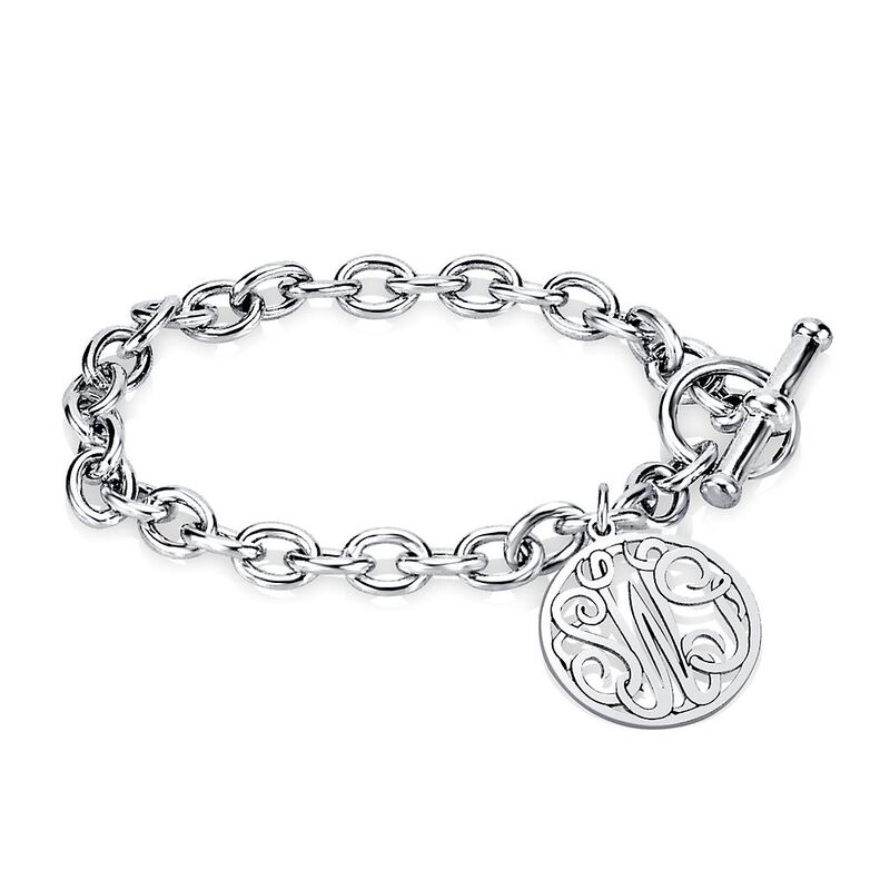 Personalized Sterling Silver 20mm Monogram Charm Bracelet | One Size | Bracelets Charm Bracelets | Monogrammable|Personalized | Gifts for Her