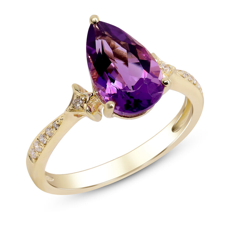 Pear-Shaped Amethyst Ring with Diamond Accents in 10K Yellow Gold