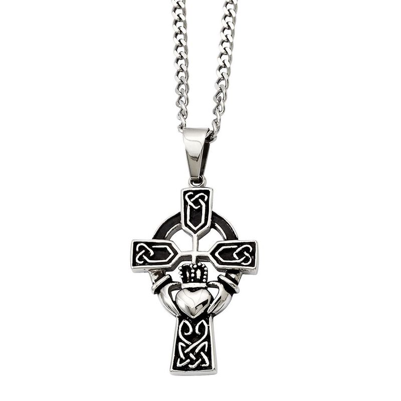 Claddagh Cross Pendant in Stainless Steel