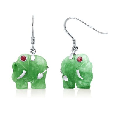 Jade Elephant Earrings in Sterling Silver