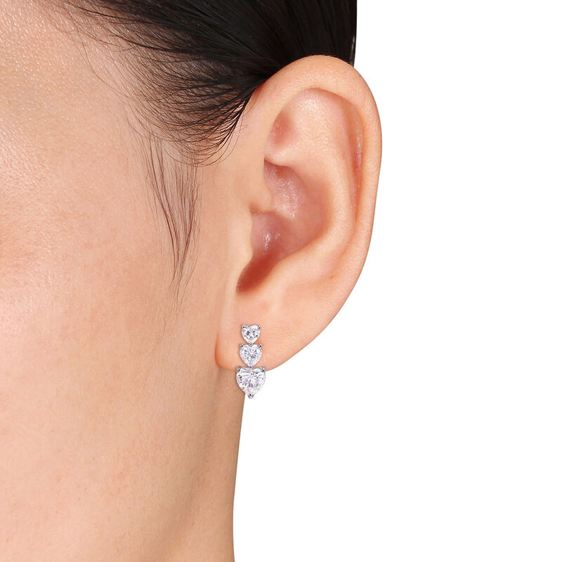 Moissanite Drop Earrings with Heart-Shaped Stones in Sterling Silver