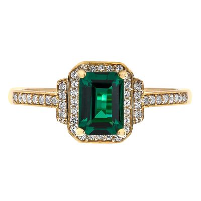 Emerald & 1/5 ct. tw. Diamond Ring in 10K Yellow Gold