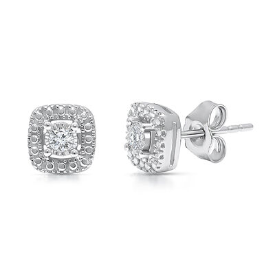 Diamond Halo Stud Earrings in Sterling Silver (1/10 ct. tw.)