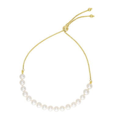 Freshwater Cultured Pearl Bolo Bracelet in 10K Yellow Gold