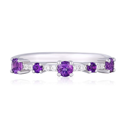 Lab-Created White Sapphire and Amethyst Ring in Sterling Silver