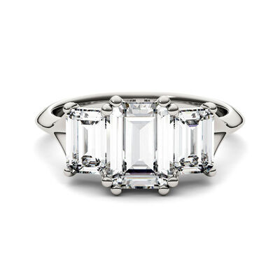 Emerald-cut Moissanite Three-Stone Ring in 14K White Gold (2 7/8 ct. tw.)