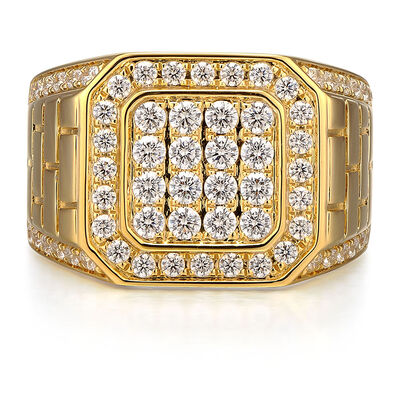 Men’s Diamond Signet Ring with Brick Pattern in 10K Yellow Gold (1 1/2 ct. tw.)