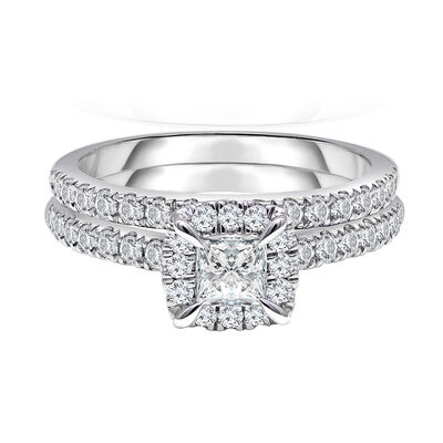 Princess-Cut Diamond Halo Bridal Set in 14K White Gold (1 1/2 ct. tw.)