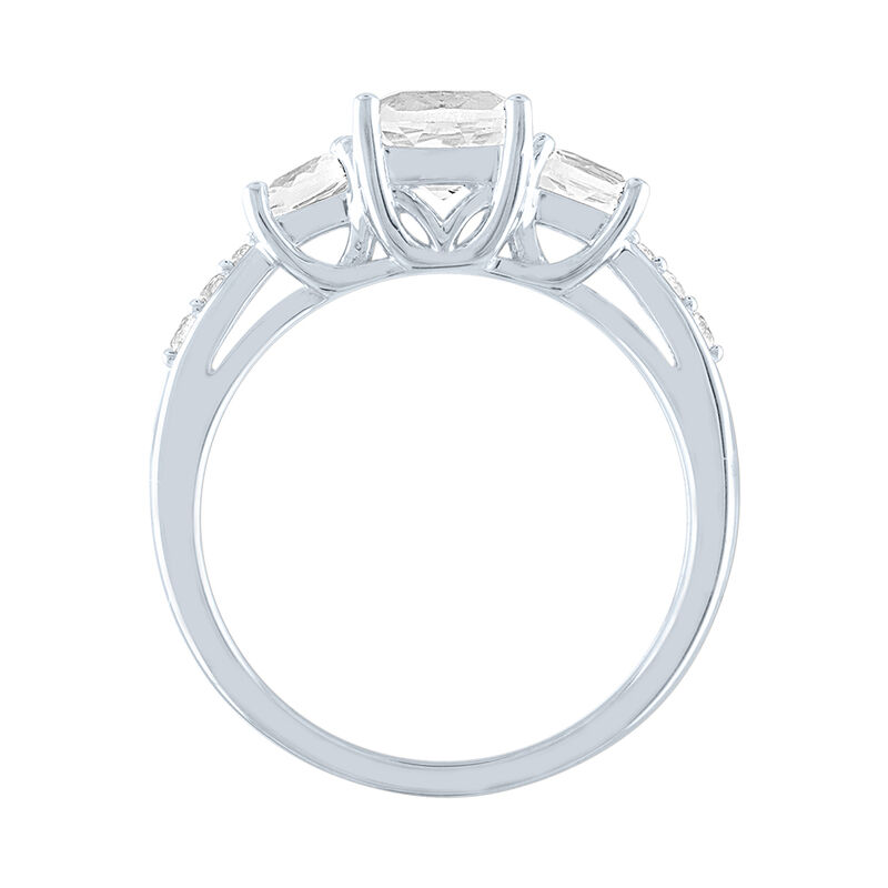 Lab Created White Sapphire Ring with Three-Stone Cushion-Cut in Sterling Silver