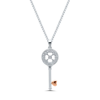 Diamond Key Pendant in Sterling Silver