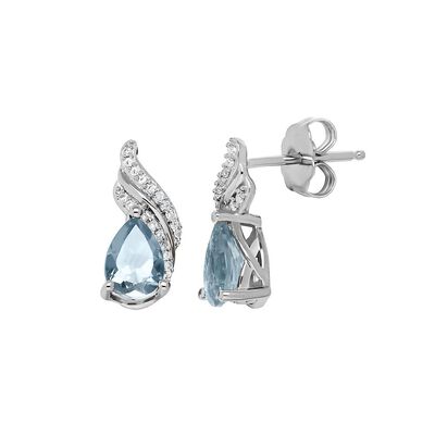 Aquamarine & 1/10 ct. tw. Diamond Earrings in Sterling Silver