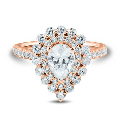 Lab Grown Diamond Pear-Shaped Engagement Ring with Halo in 14k Rose Gold (2 ct. tw.)