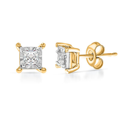 Princess-Cut Diamond Illusion Stud Earrings in 10K Yellow Gold (1/2 ct. tw.)