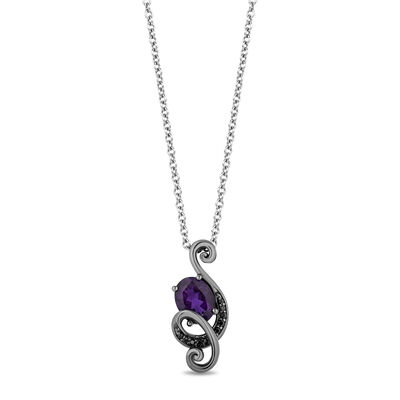Ursula Black Diamond & Amethyst Pendant in Sterling Silver (1/10 ct. tw.)