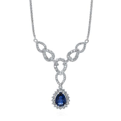 Lab Created Blue & White Sapphire Y-Necklace in Sterling Silver