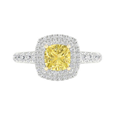 Lab Grown Canary Diamond Cushion-Cut Engagement Ring in 14K Yellow & White Gold (1 3/4 ct. tw.)