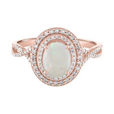 Opal & 1/3 ct. tw. Diamond Ring in 10K Rose Gold