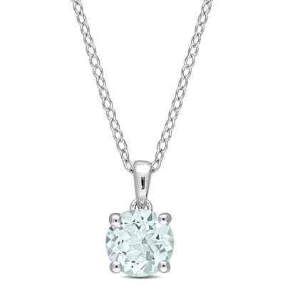 Aquamarine Solitaire Pendant in Sterling Silver