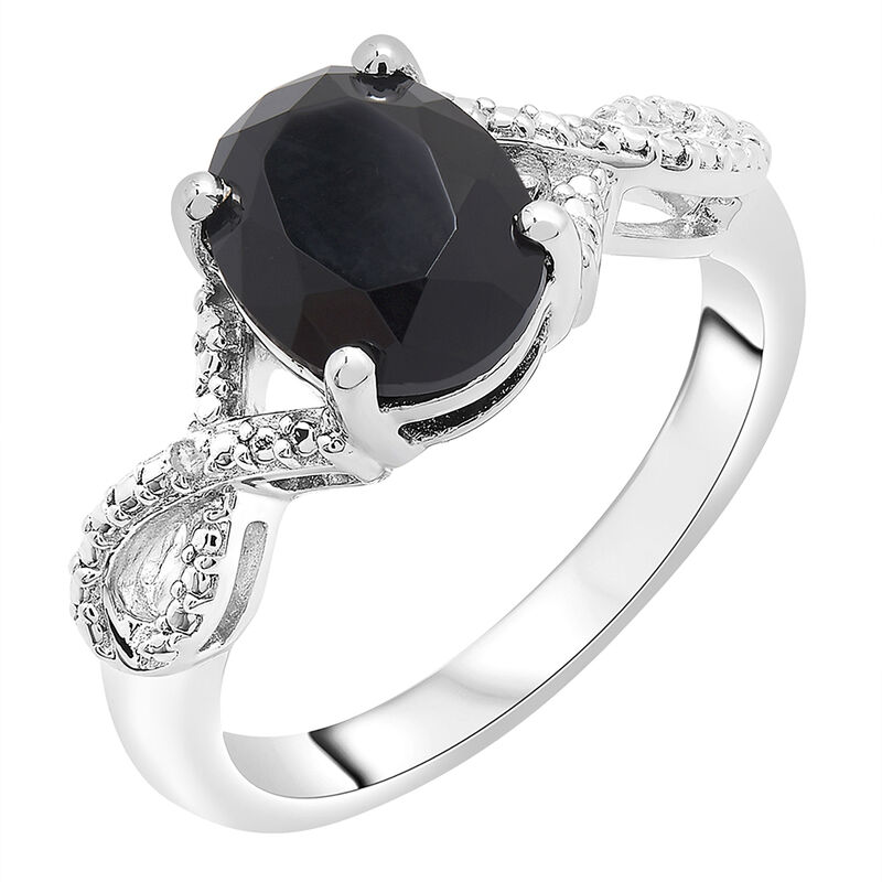 Oval Black Onyx Ring with Diamond Accents in Sterling Silver