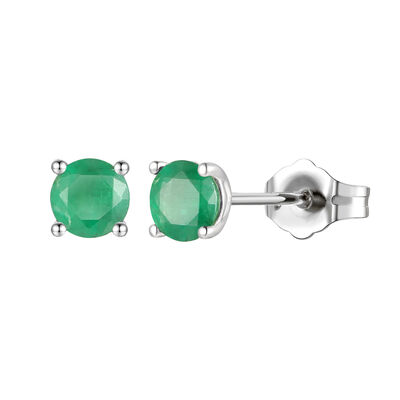 Emerald Stud Earrings in 14K White Gold