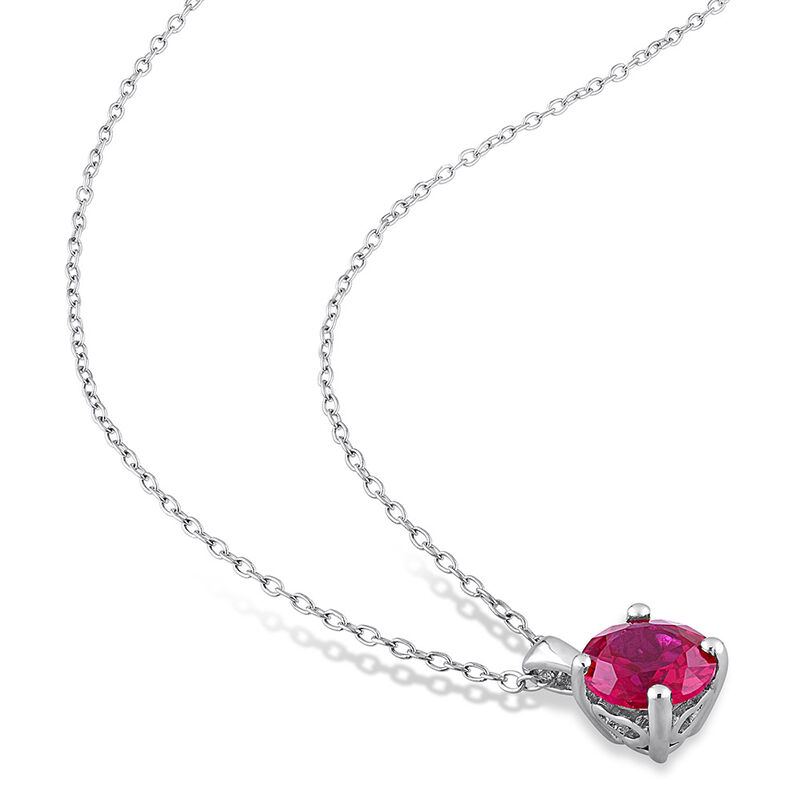 Lab Created Ruby Solitaire Pendant in Sterling Silver 