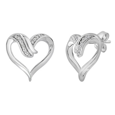 Heart Stud Earrings with Diamond Accents in Sterling Silver