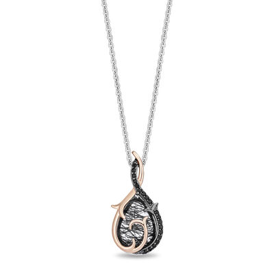 Maleficent Black Rutilated Quartz and Black Diamond Pendant in Sterling Silver and 10K Rose Gold (1/6 ct. tw.)