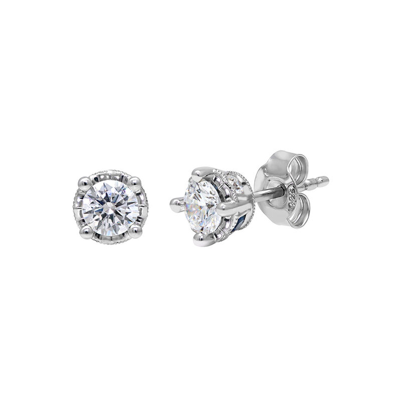 1/2 ct. tw. Diamond &amp; Sapphire Stud Earrings in 10K White Gold 