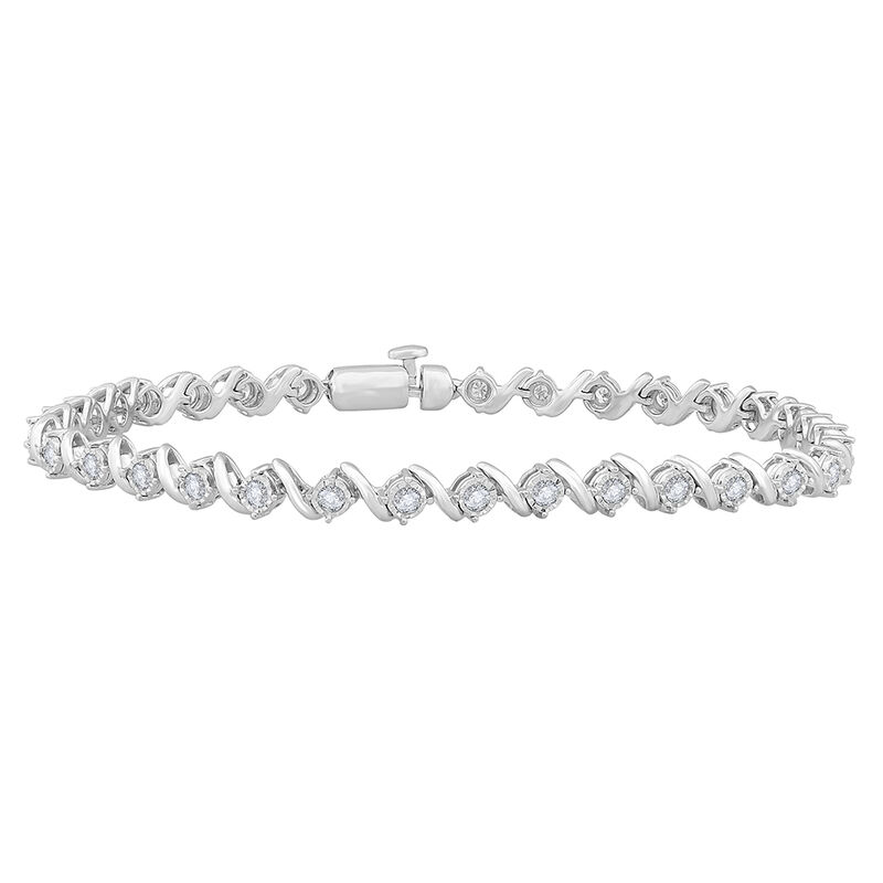 S-Link Tennis Bracelet with Diamond Illusion Settings in 10K White Gold &#40;1 ct. tw.&#41;