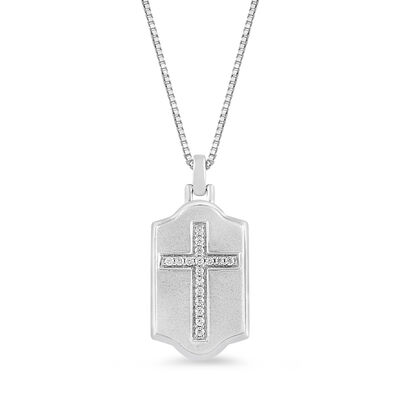 Men’s Diamond Cross Dog Tag Pendant in Sterling Silver (1/4 ct.tw.)