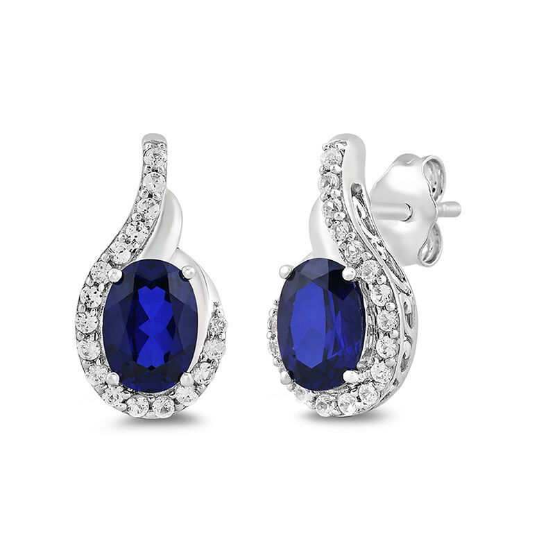 Lab Created Blue Sapphire Earrings with LC White Sapphires
