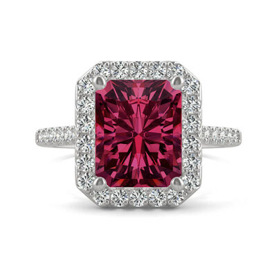 Moissanite & Lab-Created Ruby Halo Ring in 14K White Gold (1/2 ct. tw.)