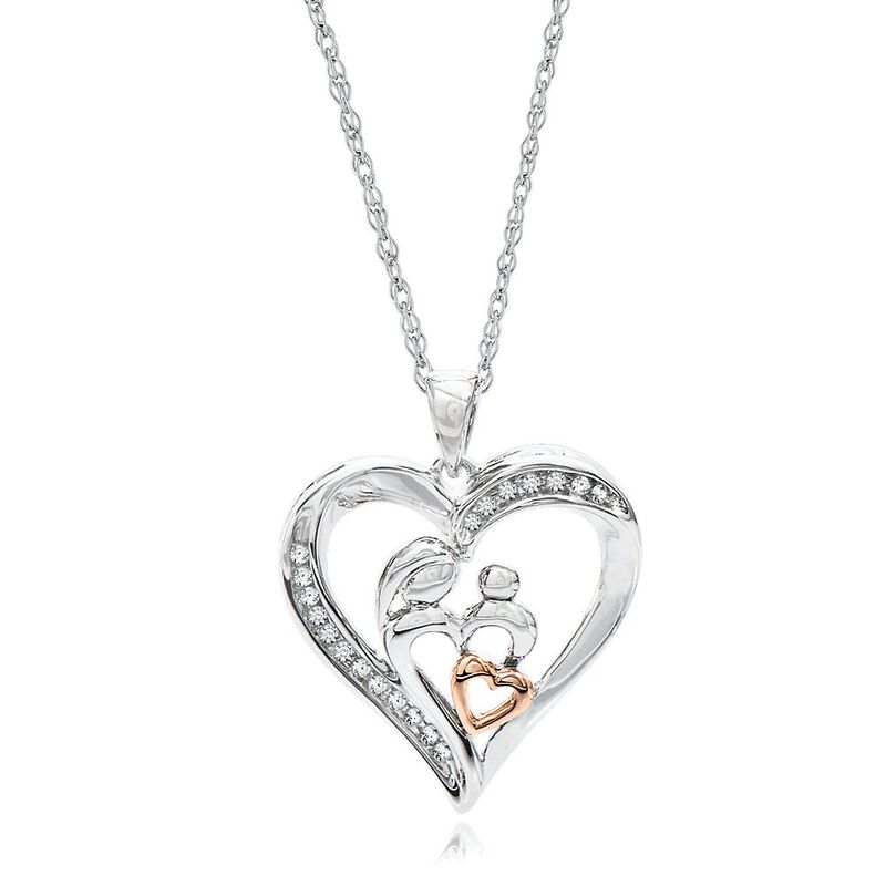 1/10 ct. tw. Diamond Heart Pendant in Sterling Silver &amp; 10K Rose Gold